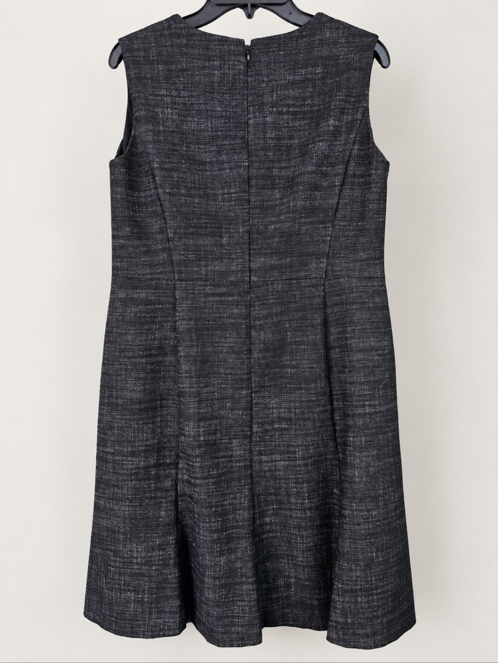 Ann Taylor Petite 16P Charcoal Gray Textured Fit & Flare Dress V-Neck - Picture 2 of 4